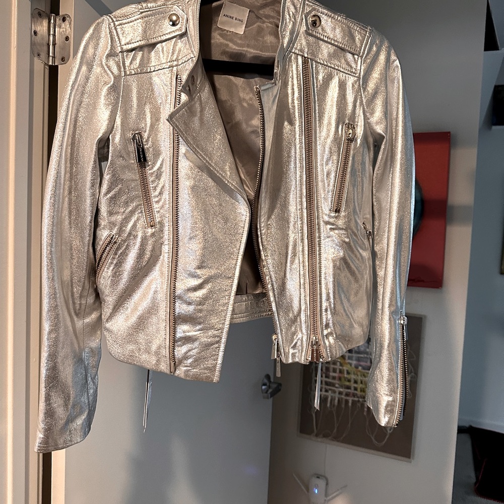 Anine Bing Silver Motorcycle Jacket Like New XS